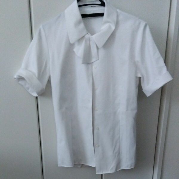 白　 半袖ブラウス　 会社事務服　 リボン付　 ブラウス　 シャツ