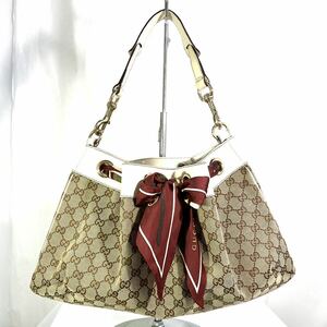 ほぼ未使用 訳あり GUCCI グッチ 162738 GGキャンバス スカーフ トート ショルダーバッグ ハンドバッグ ベージュ系×アイボリー系 147604 