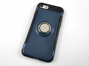 iPhone 7/8/SE2/SE3 for case falling prevention ring attaching stand soft cover strap correspondence navy 