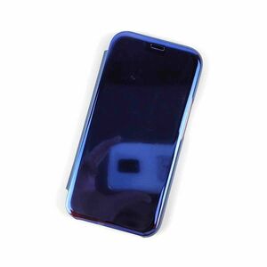 iPhone 15用 鏡面 手帳型ミラーフリップケース カバー 半透明 ブルー
