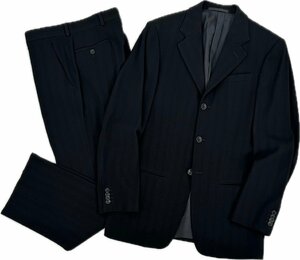 ARMANI COLLEZIONI アルマーニ ストレッチ ウール シングル 3B ノータック スーツ セットアップ 通年素材 46/M 黒 ポルトガル製 国内正規品