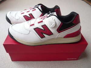 ★美品★NEW BALANCE★ニューバランス★UGBS574D★スパイクレス★ボア ゴルフシューズ★白に赤★27.5㎝★2E★ 除菌、消臭スプレー保管