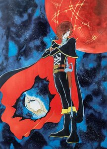  Matsumoto 0 .[ Me. flag. under . Captain Harlock ] silk screen woodcut person himself pencil autograph 250 part limitation 