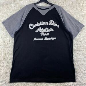 ChristianDIOR ディオール 22SS Atelier アトリエ刺繍 ラグランTシャツ カットソー ロゴ 現行 近年 XL バイカラー　黒 ブラック グレー　