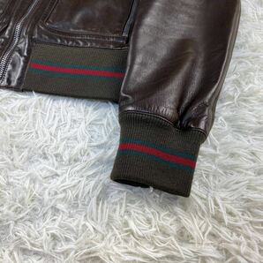 希少1円◎GUCCI グッチレザージャケット ライダース 革 ジップアップ ブラウン 茶色 48 M〜L相当 シェリーライン ロゴ 刻印 裏地柄 レザーの画像5