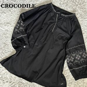 【美品】CROCODILE クロコダイル ブラウス プルオーバー シャツ ブラック チュニック 刺繍 M