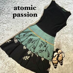 【美品】atomic passion アトミックパッション ドッキング ワンピース 切り替え 花柄 ノースリーブ 日本製