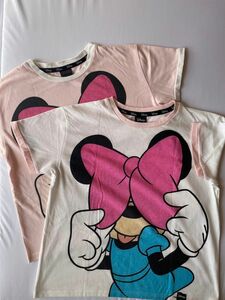 Tシャツ 半袖Tシャツ ディズニー ミニーマウス　ウェア　　　トップス　半袖 プリント　コットン　チビT ペア　コーデ　L