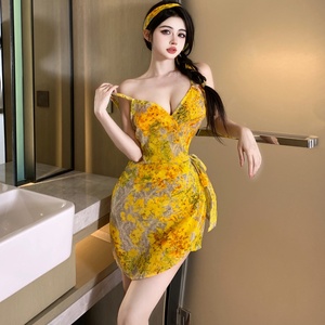 NS661 sexy Ran Jerry floral print Sara Sara baby doll [ One-piece * T-back 2 point set ] Night wear costume play clothes 