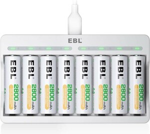 EBL 単3形充電池充電器セット 8スロット充電器+単3電池（2800mAh*8）セット 単三単四ニッケル水素/ニカド充電池に対応 スロットカー