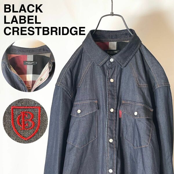 美品 ブラックレーベルクレストブリッジ(BLACK LABEL CRESTBRIDGE) デニム シャツ チェック 柄 サイズ2