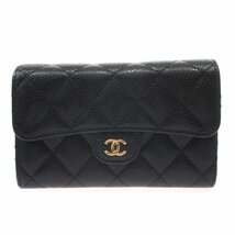 【新品同様】CHANEL シャネル マトラッセ 三つ折り 長財布 フラップ ミディアム ウォレット ココマーク AP0232 キャビアスキン ブラック_画像2