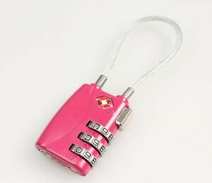 3桁ダイヤル鍵ワイヤータイプ TSAロック搭載　濃いピンク