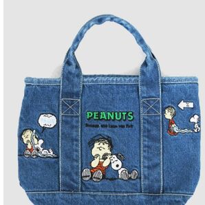 本格漫画スヌーピー SNOOPY デニム刺繍ハンドバッグ お弁当バッグ 