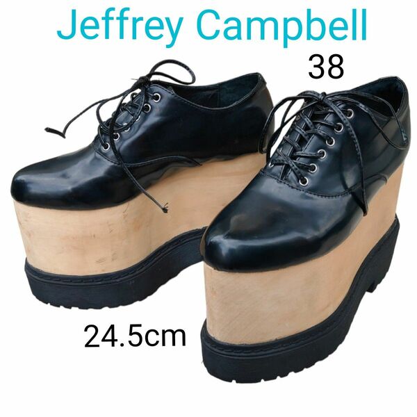 希少　ジェフリーキャンベル　エナメル　ウッドソール　厚底　38 シューズ　24.5 黒 レザー Jeffrey Campbell