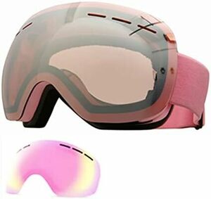 ピンクピンク スキーゴーグル スノーゴーグル スノーボードゴーグル 眼鏡対応 メガネ対応 曇り止め UV 紫外線 カット 球面レ
