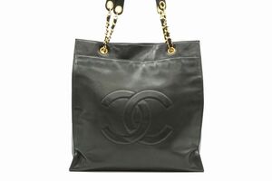 シャネル チェーン ショルダー ハンドバッグ トート デカココ ゴールド金具 ラムスキン レザー 黒 ブラック CHANEL 8150h2