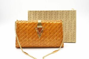 Mario Valentino Vintage Kago Chain Bag Sag Valc V Logo Rattan Rattan Brown Mario Valentino 8261H