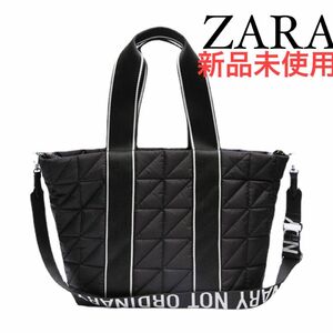 新品未使用 ZARA ナイロン 大型 トートバッグ ショルダー 黒