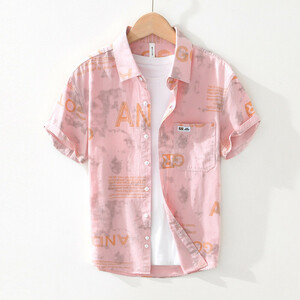 半袖シャツ　柄物　カーゴシャツ　夏服　サマーシャツ　メンズ*新品　トップス　カジュアルシャツ【L2073】ピンク　2XL