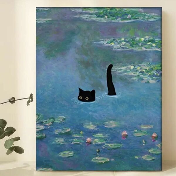 黒猫 モネ 布ポスター キャンバスアート 猫 壁飾り インテリア 雑貨