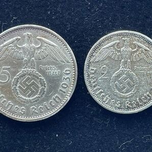16、未使用 ドイツ 銀貨 2枚 外国コイン 外国銀貨 古銭 貨幣の画像1