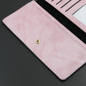 【訳あり品】レディース長財布 ピンク 二つ折り 薄型 シンプル 財布 札入れ カード 縫い目部分難有リ 新品の画像5