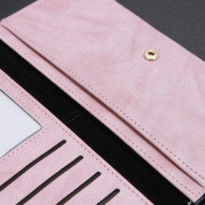 【訳あり品】レディース長財布 ピンク 二つ折り 薄型 シンプル 財布 札入れ カード 縫い目部分難有リ 新品の画像8