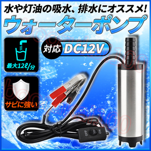 水中 ウォーター ポンプ 12V バッテリー 給電 ワニ口 クリップ クランプ スイッチ付 小型 給水 水槽 電動 水汲み 洗浄 キャンプ ミニの画像1