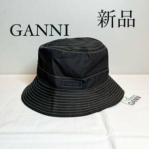 GANNI ガニー　ステッチ入り　ロゴバケットハット　バケハ　Sサイズ　ブラック