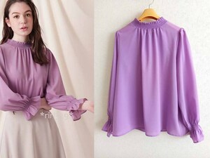 couture brooch /kchu-ru brooch beautiful color sia- chiffon sleeve car - ring air Lee blouse 38/ayame color purple 