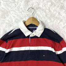 TOMMY HILFIGER トミーヒルフィガー 長袖ラガーシャツ ポロシャツ ネイビー ホワイト レッド ボーダー 刺繍 M YA6542_画像2