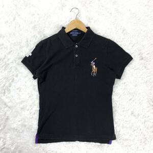 RALPH LAUREN 半袖ポロシャツ ブラック 黒 ビッグポニー 刺繍 レディース L YA6653