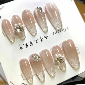 新品ネイルチップハンドメイド　マグネットラメストーンキラキラ　結婚式