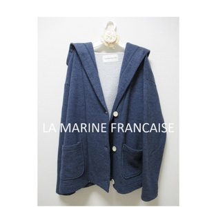 日本製★LA MARINE FRANCAISE マリンフランセーズ★ルパシカ裏毛 フーデットブルゾン アウター パーカー カーディガン 紺 ネイビー 中古