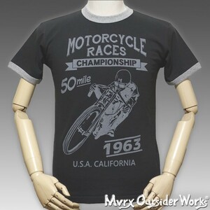 トリム Tシャツ XL 半袖 メンズ バイク MVRX ブランド MOTORCYCLE RACE モデル スミ黒 ブラック グレー