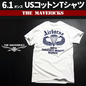 Tシャツ S ミリタリー 半袖 メンズ エアボーン パラシュート部隊 ホワイト THE MAVEVICKS ブランド 白