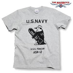 極厚 アメカジ Tシャツ M 厚手 MAVERICKS ブランド 半袖 メンズ ミリタリー 米海軍ペンギン USS.PENGUIN 灰色 グレー