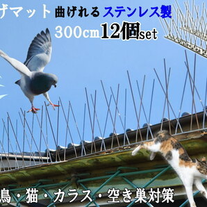 鳥よけ (スパイク 12個 300cm) 鳩よけ 猫除け 窓枠 鳩 撃退グッズ 手すり バルコニー 屋上 屋根 室外機 電柱 簡単設置 カラス 3m 3000mm 0の画像1