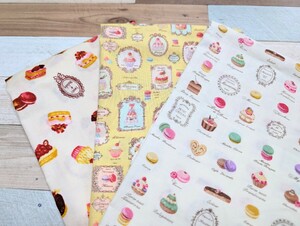 ＊ハンドメイド＊ランチョンマット40×60ｃｍ3枚セット＊マカロン・スイーツ・ケーキ柄＊入園・入学・新学期準備＊小学校