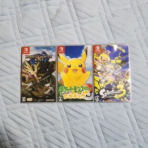 NintendoSwitch　ソフト　３本まとめ売り　Let's Goピカチュウ　モンスターハンターライズ　スプラトゥーン3