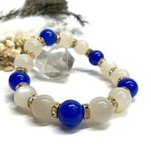  moonstone & blue .. Power Stone bracele natural stone breath ( Gold ) 12mm.. better fortune men's man *