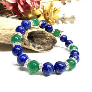  lapis lazuli & green .. Power Stone bracele natural stone breath ( silver ) 10mm men's * lady's health . amulet 