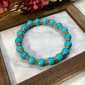  turquoise Power Stone bracele 10mm ( Gold ) beads breath men's * lady's man woman .. success . amulet #2 *