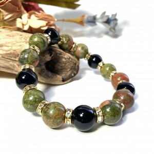 yuna kite & onyx Power Stone bracele natural stone breath ( Gold ) 12mm.. better fortune men's man *