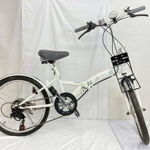 【JN69】(O) BEEM 折り畳み自転車 FAG206-J15-PW 20インチ シマノ製6段変速 サイクリング ホワイト タイヤパンク ジャンク扱い 中古現状品の画像2
