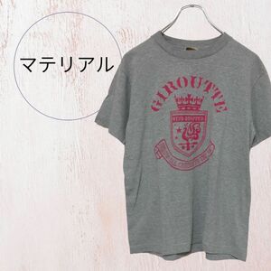 Tシャツ　マテリアル　半袖Tシャツ グレー　綿　コットンブレンド　レディース　 プリント　 半袖　シンプル　着回し