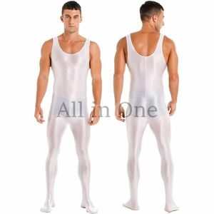 116-156-36 men's gloss gloss whole body Jump suit cosplay [ white,M size ] man tank top sexy . ultra cat suit ero.2