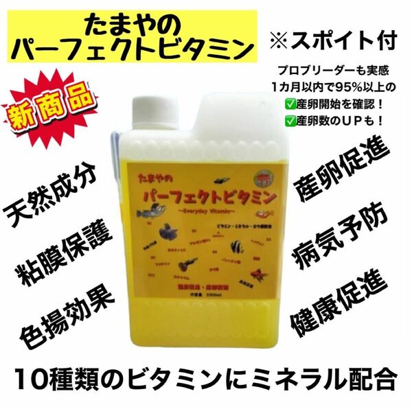 【GMめだか】たまやのパーフェクトビタミン １０００ml ※メダカ健康 繁殖 産卵 促進 ミネラル 粘膜保護 病気予防 色揚効果 