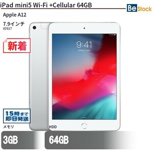 中古 タブレット iPad mini5 Wi-Fi +Cellular 64GB SIMフリー シルバー 本体 7.9インチ iOS17 Apple アップル 6ヶ月保証